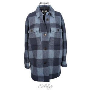 Isabel Marant Étoile Harveli Midnight Blue Oversized Wool Plaid Shacket Coat XS